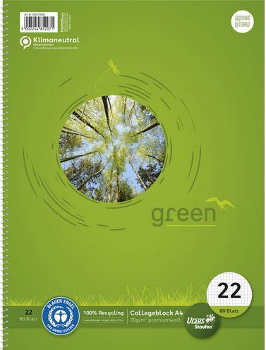 Ursus College pad Green A4 Squared ECO 80 sheets (A4, Checked)