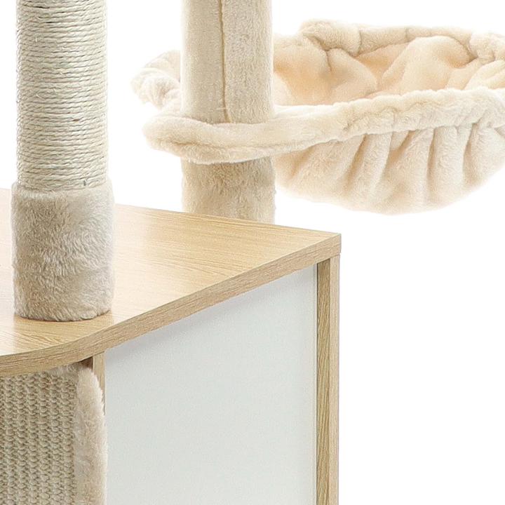 Actual product image Fudajo Cat Tree Wooden Beige 106cm Scratching Post with Cat House Sisal Scratching Trunks and Divans (106 cm, Beige, Wood)