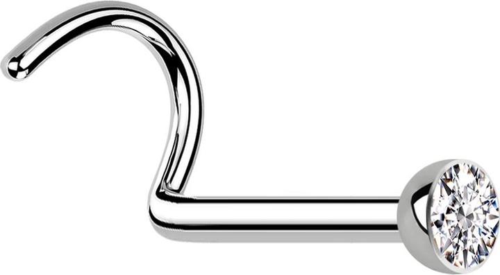 Star Piercing Nasenstecker gebogen silber mit Kristall silber (Chirurgenstahl 316L, ohne Messing)