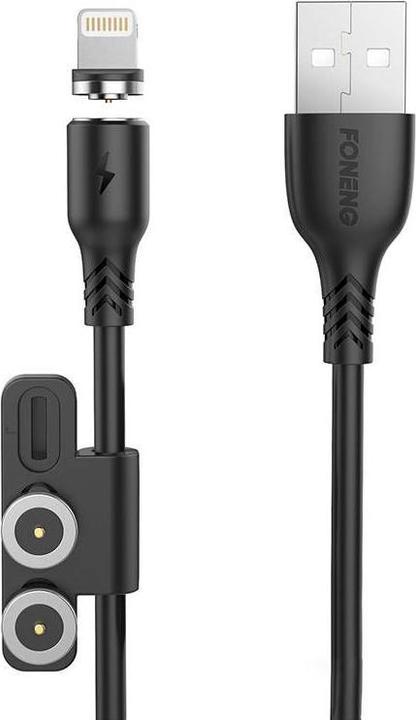 Produktbild Foneng X62 Magnetic 3in1 USB to USB-C / Lightning / Micro USB Cable, 2.4A, 1m (Black) (1 m, USB 3.2 Gen 2, 12 W)