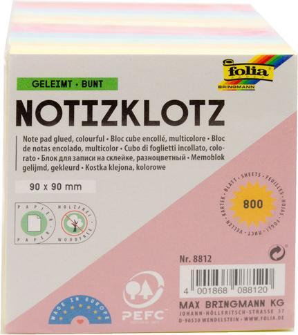 Produktbild Folia Notizklotz 9x9x9cm geleimt, farbig (9 x 9 cm)
