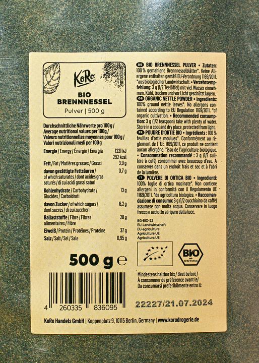 Immagine prodotto KoRo Polvere di ortica biologica (500 g)