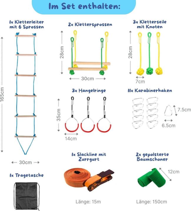 Actual product image Hermex Slackline-Set für Kinder Kletterseil-Set Hangel-Set Hindernisparcours (15 m)