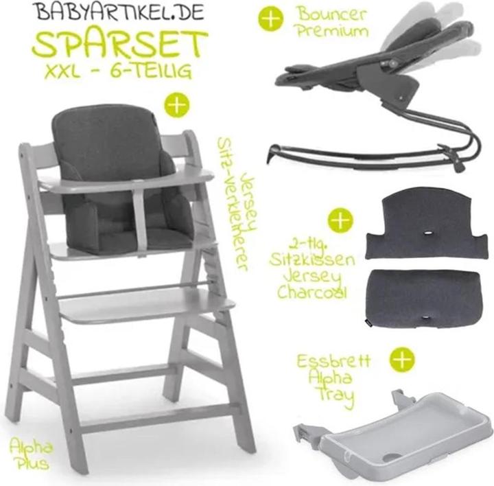Produktbild Hauck Hochstühle Alpha Plus Grey XXL Newborn Set - Hochstuhl + 2in1 (Hochstuhl)