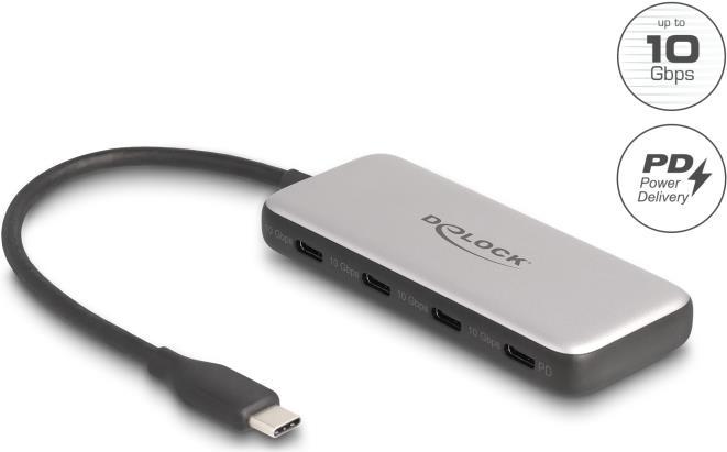 Actual product image Delock USB 10 Gbps USB Type-C hub with 4 x USB Type-C socket and PD 85 watts (USB-C, 4 Ports)