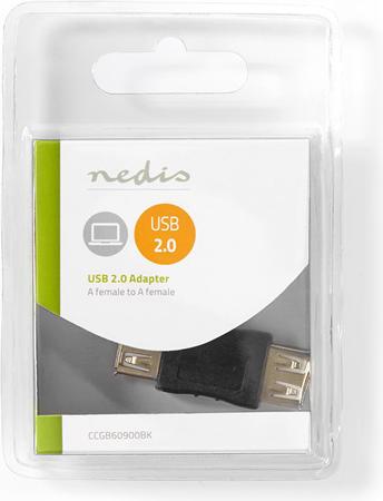 Actual product image Nedis USB adapter USB 2.0 USB-A female USB-A female Nickel-plated Straight PVC ABS Black Box Black (USB-A, 4.30 cm)