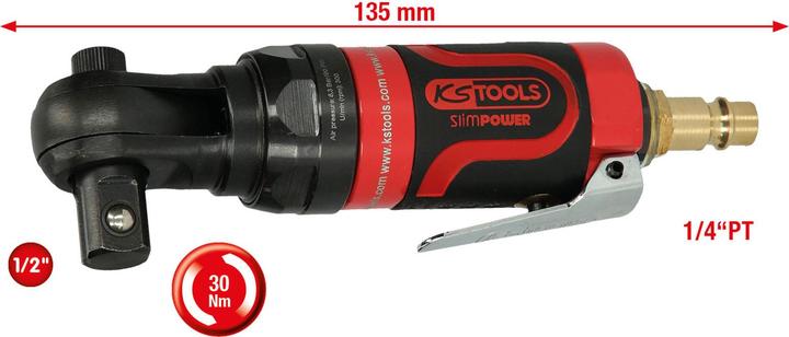Actual product image KS Tools SlimPOWER mini air ratchet, max. 6.3 bar (90 psi), 1/2" (1/2")