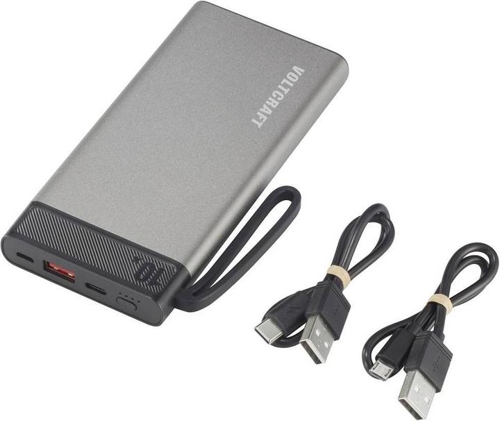 Produktbild Voltcraft PB-10-PD3.0 Powerbank 10000 mAh Power Delivery LiPo Grau-Schwarz (10000 mAh, 37 Wh)