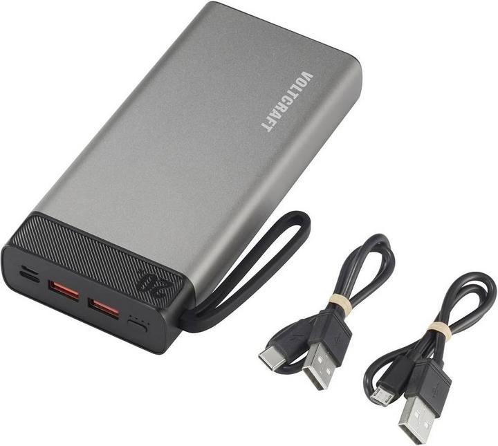 Produktbild Voltcraft PB-20-PD3.0 Powerbank 20000 mAh Power Delivery LiPo Grau-Schwarz (20000 mAh, 74 Wh)
