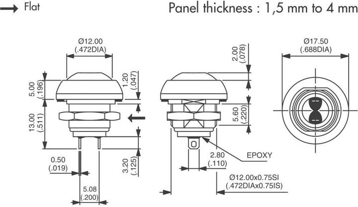 Image du produit APEM ISR3SAD600 Bouton-poussoir 125 V/AC 0.125 A 1 x arrêt/(marche) à impulsion 1 pc.
