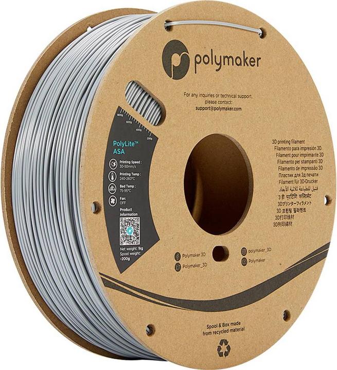 Actual product image Polymaker PF01012 PolyLite Filament ASA UV-resistant, weatherproof, heat-resistant (ASA, 2.85 mm, 1000 g, Grey)