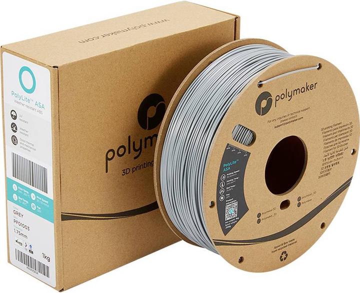 Actual product image Polymaker PF01012 PolyLite Filament ASA UV-resistant, weatherproof, heat-resistant (ASA, 2.85 mm, 1000 g, Grey)