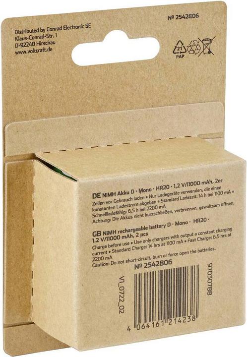 Image du produit Voltcraft HR20 Mono D -Accu NiMH 11000 mAh 1.2 V 2 pcs. (2 pcs, D, 11000 mAh)