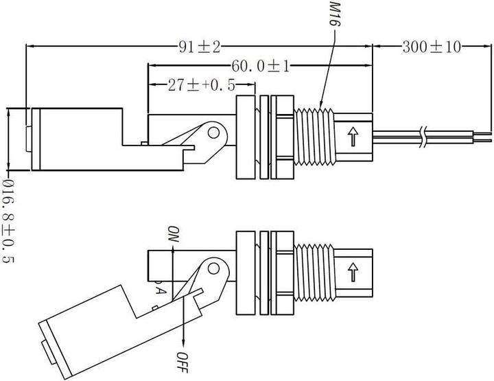 Produktbild Tru Components SE-VIW-M16-H Niveauschalter 250 V/AC 1 A 1 Schliesser 1Öffner IP65 1 St.