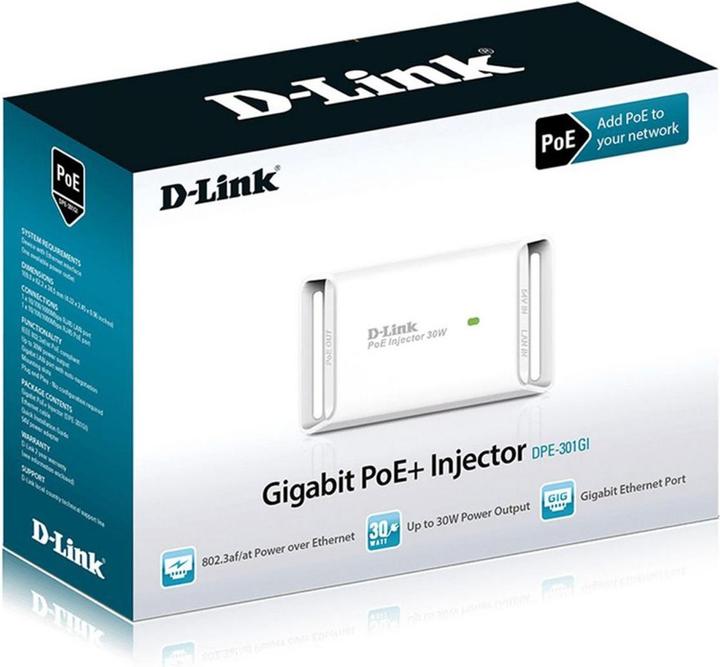 D-Link DPE-301GI PoE Adapter/Injector (802.3at (PoE+), 802.3af (PoE), 30 W)