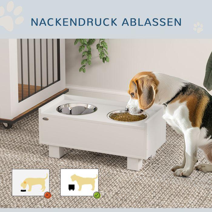 Produktbild Swisshandel24 Hundenapf erhöht, Höhenverstellbar Futternapf für Hunde mit Stauraum, Weiss (1 l)