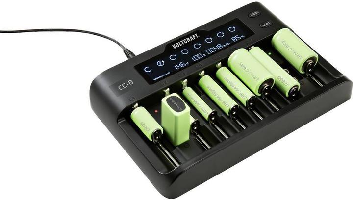 Actual product image Voltcraft CC-8 Round Cell Charger (1 pcs., 10340, 14500, 16340, 17500, 18490, 18500, 18650, 21700, 22650, 26500, 26650, Sub-C, A, 9V Block, AA, AAA, Chargers without battery)