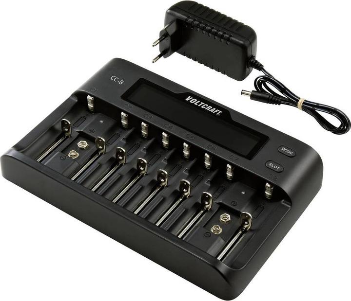 Actual product image Voltcraft CC-8 Round Cell Charger (1 pcs., 10340, 14500, 16340, 17500, 18490, 18500, 18650, 21700, 22650, 26500, 26650, Sub-C, A, 9V Block, AA, AAA, Chargers without battery)