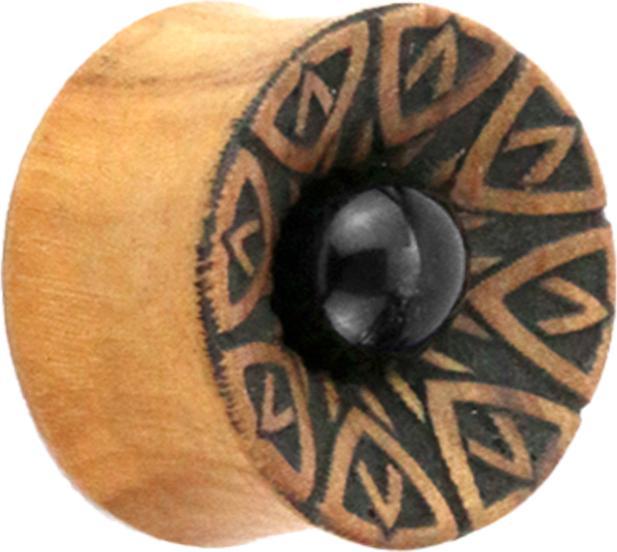 Star Piercing Flared Plug Mandala mit Onyx Stein aus Teakholz (ohne Messing, Organisch, Mineralisch)