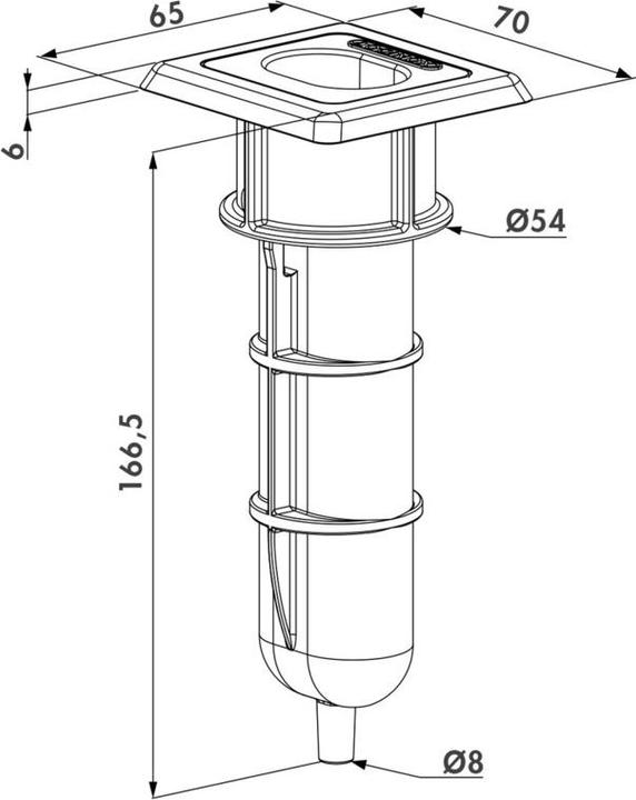 Actual product image Locinox Bottom stop for rod bolt, 70 x 65 x 6 mm, height 166.5 mm (1 pcs.)