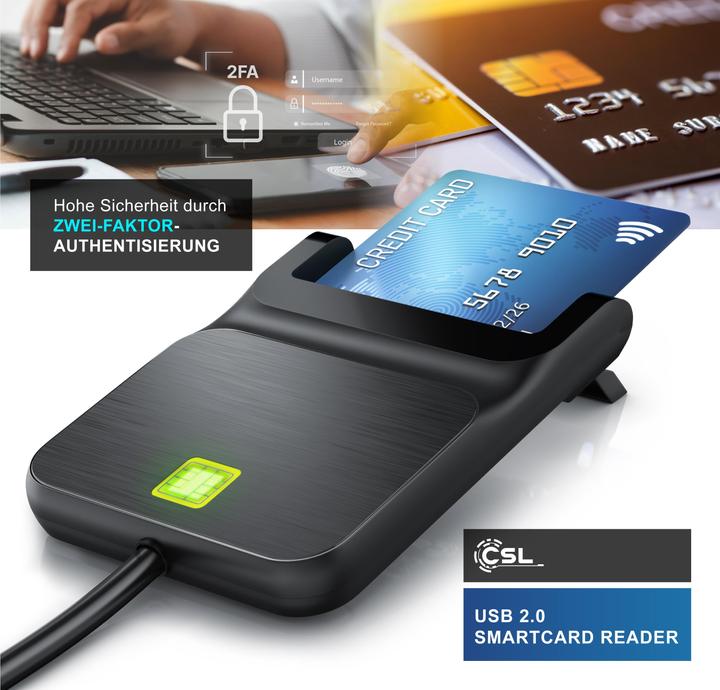 Produktbild CSL USB Chipkartenleser, SmartCard/SIM Reader, Plug&Play, kompatibel mit Mac OS X & Windows 7-11 (USB)