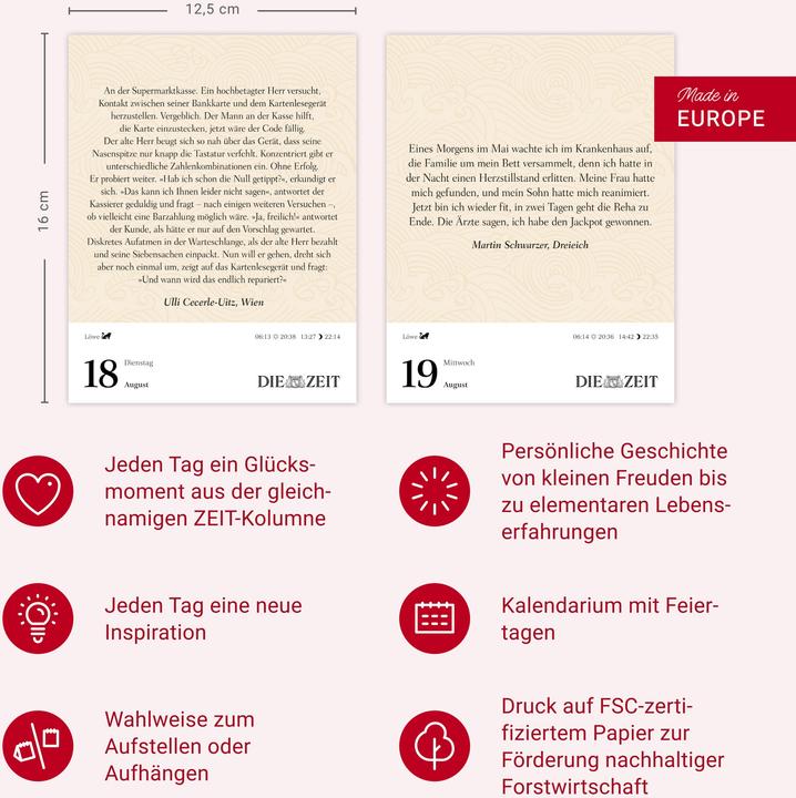 Nährwerte und Zutaten Harenberg Was mein Leben reicher macht Tagesabreisskalender 2026 - Glücksmomente für jeden Tag (Deutsch)