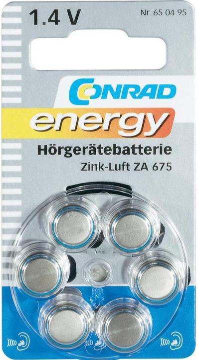 Actual product image Conrad energy Hearing aid batteries ZA675 (6 pcs., 675, 630 mAh)