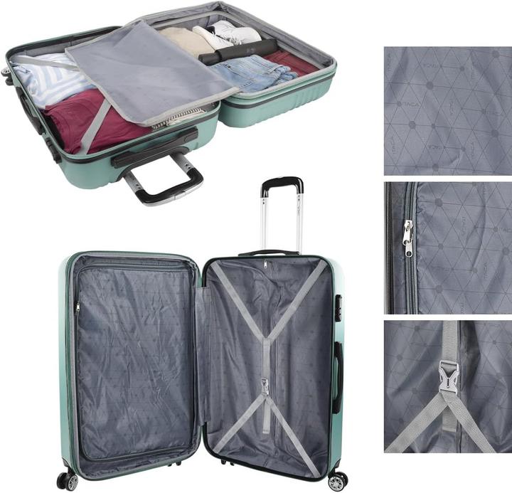 Immagine prodotto Itaca Hartschalenkoffer-Set mit Dehnungsfuge, 360 Grad Rollen (110 l, Bagaglio a mano (fino a 50 litri), M (50 - 90l), L (90 - 115l))