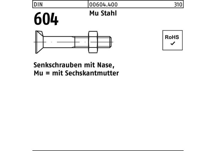 Actual product image Countersunk bolt DIN 604 w.nose/6-sided nut M 12 x 40 Mu steel 4.6