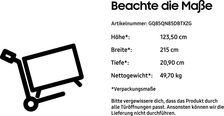 Nährwerte und Zutaten Samsung GQ85QN85DBT (85", QN85D, NeoQLED, 4K, 2024)