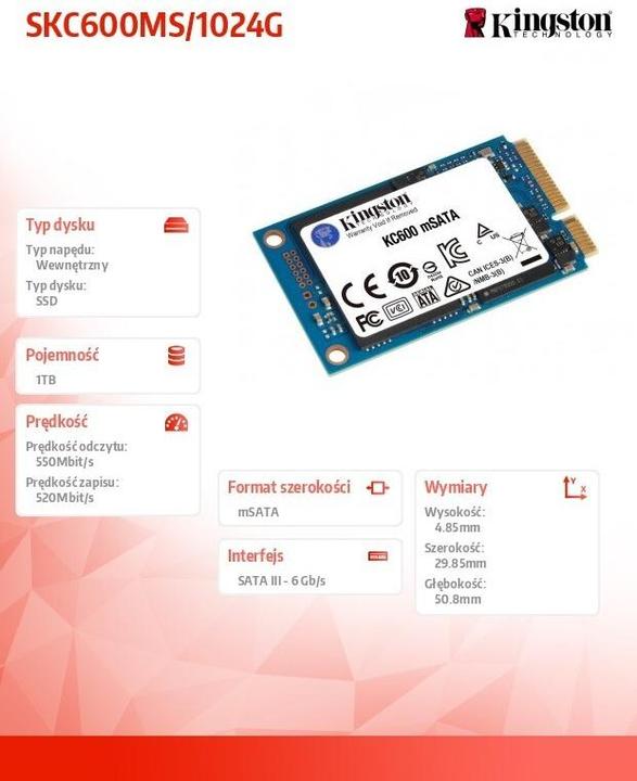 Actual product image Kingston SSD KC600 M.2 2280 SAS 1024 GB (1024 GB, mSATA)