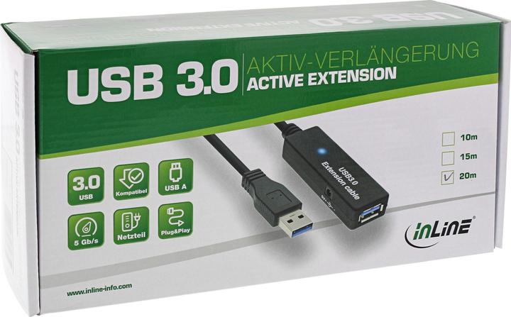 Produktbild InLine USB 3.0 Aktiv Verlängerung Stecker A an Buchse A 10m (10 m, USB 3.0)