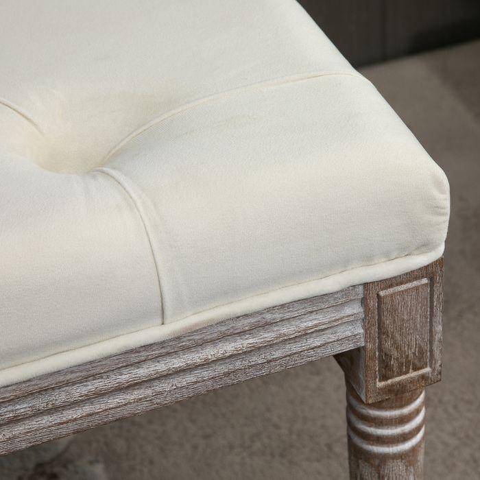Produktbild Swisshandel24 Polsterbank Beige Vintage Bettbank mit Knöpfen, samtige Oberfläche, Gummiholz, 142x47x51cm (142 cm)