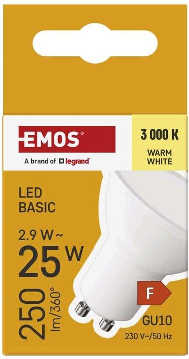 Produktbild Emos LED Lampe Basic MR16 / GU10 / 2,9 W (25 W) / 250 lm / Warmweiss (GU10, 2.90 W, 250 lm, 1 x, F)