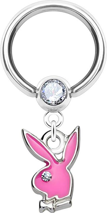 Immagine prodotto Star Piercing Micro Ball Closure Ring silber und Kristall silber mit Anhänger Playboy Bunny pink (Ottone, Acciaio chirurgico 316L)