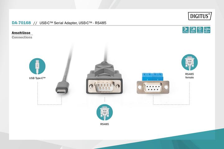 Image du produit Digitus Adaptateur série, USB-C™ - RS485 (1 m)