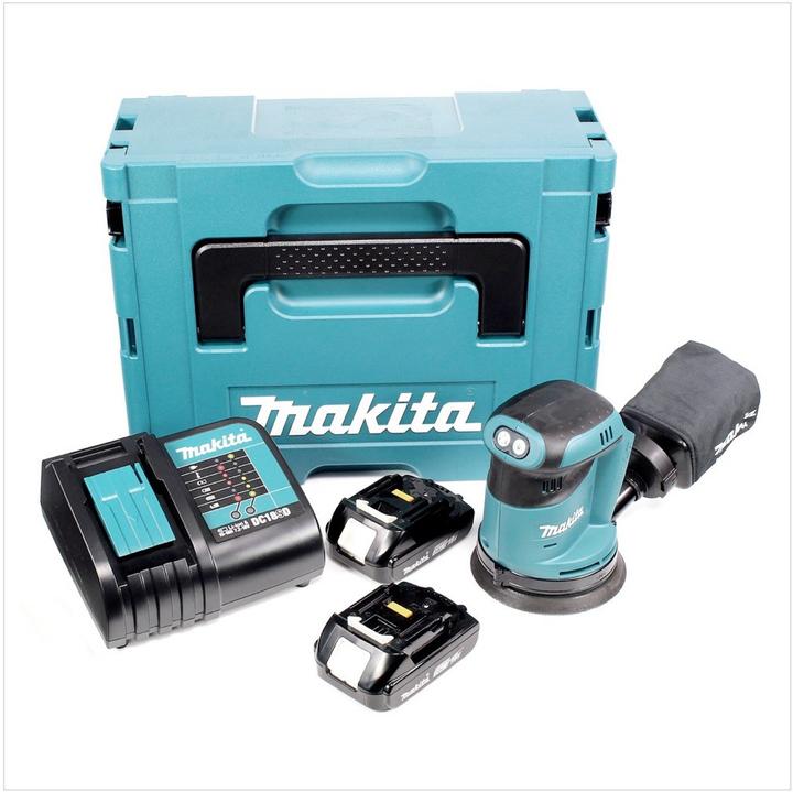 Produktbild Makita DBO 180 SAJ Akku Exzenterschleifer 18 V 125 mm + 2x Akku 2,0 Ah + Ladegerät + Makpac (Exzenterschleifer)