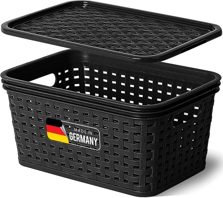 Produktbild Novaliv Aufbewahrungsbox mit Deckel Mini 2L Korb Schwarz in Rattan Design Lebensmittelecht Aufbewahr (20 x 14 x 10 cm, 2 l)