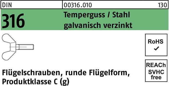 Productafbeelding Reyher Vleugelschroef DIN 316 M 4 x 30 smeedbaar gietijzer/staal, gegalvaniseerd (100 Schroeven per stuk)
