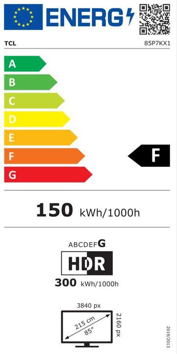 Label énergétique TCL 85P7K (85", QLED, 4K)