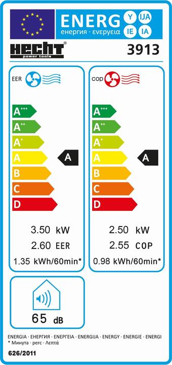 Energie-Label Hecht 3913 (75 m², 12000 BTU/h)