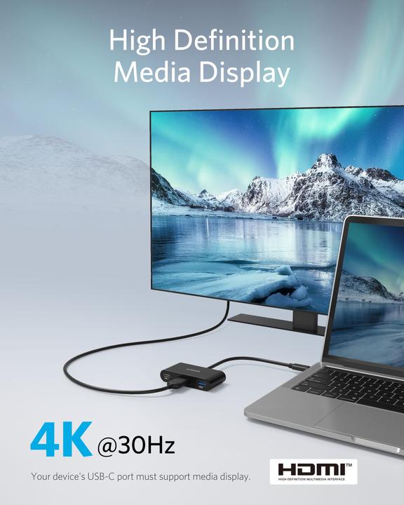 Immagine prodotto Anker 321 Hub USB-C (3-in-1) Ultra compatto 1x HDMI 4K 1x USB-C PD 1x USB-A grigio (USB-C, 3 Porti)