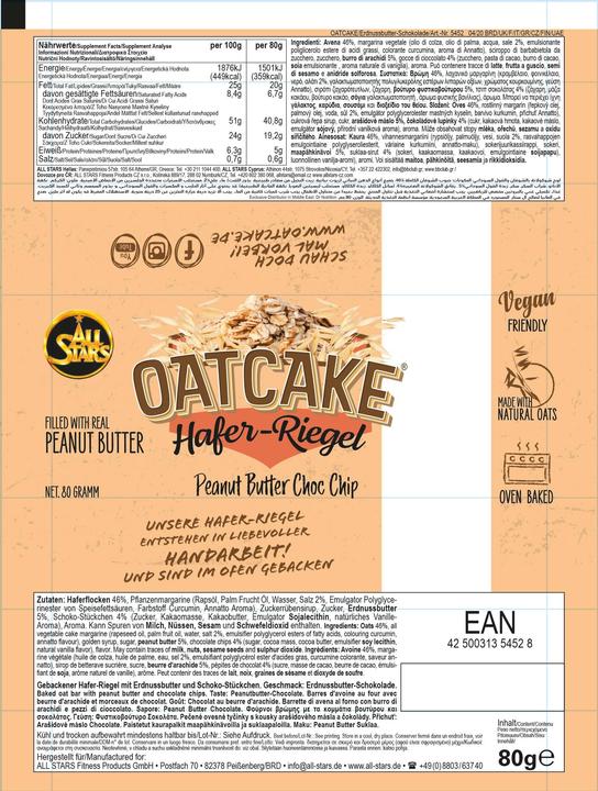 Nährwerte und Zutaten All Stars OATCAKE HAFER-RIEGEL (12 X 80G) (12 Stk., 80 g)