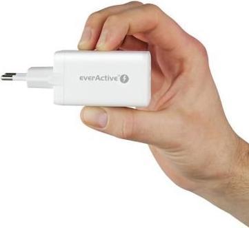 Actual product image Everactive GaN SC-650Q Mains charger with QC4+ USB socket and 2x USB-C PD PPS 65W (65 W)