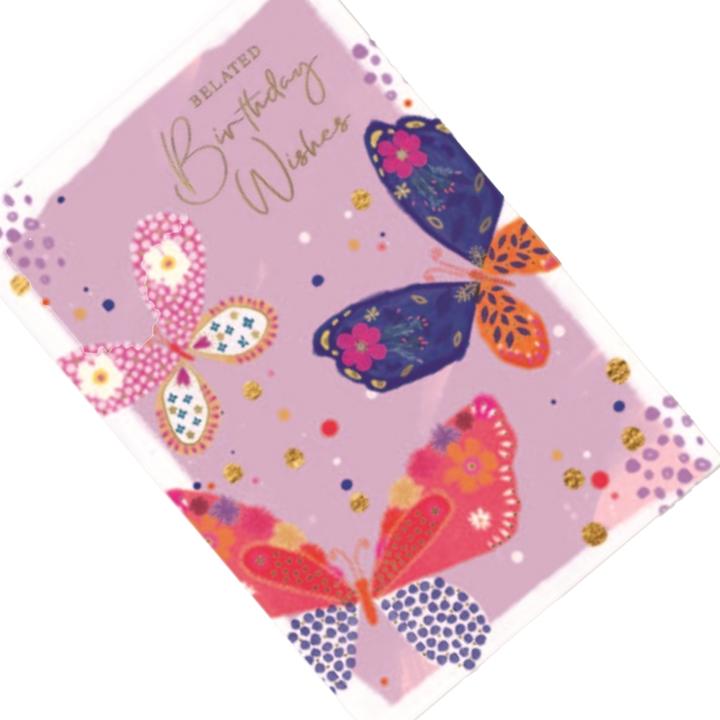 Actual product image Simon Elvin Belated Birthday Wishes Butterflies Greetings Card (Pack of 6) (6 pcs.)