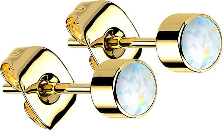 Star Piercing Ohrstecker vergoldet Zylinder Opal weiss (ohne Messing, Titan G23)