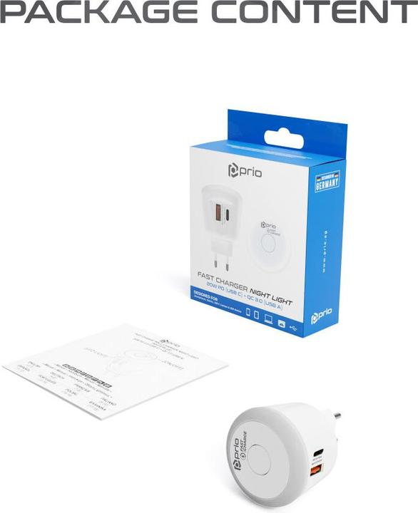 Produktbild prio Fast Charge Wall Charger 20W PD (USB C) + QC 3.0 (USB A) Night Light white (20 W)