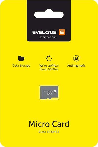 Image du produit Evelatus Micro Card SD 16GB 3.0 EMC01 W:20mb/s  R:60mb/s (16 Go, SD, U1)