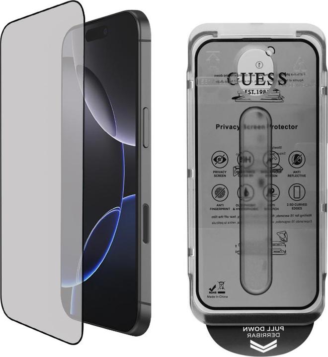 Produktbild Guess SzkÅo hartowane prywatyzujÄ ce Screen Protector Privacy 2.5D Outline na iPhone 16 Pro Max (1 Stück, Apple iPhone 16 Pro Max)