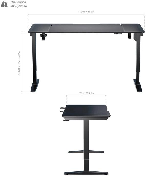 Image du produit Thunder X3 ThunderX3 LAB-X Gaming Table - Hauteur réglable Moteur silencieux - Verre trempé - avec mesh côté...